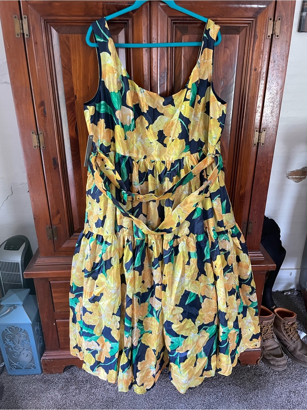 Hutch Yellow Floral Midi Dress with Green Accents